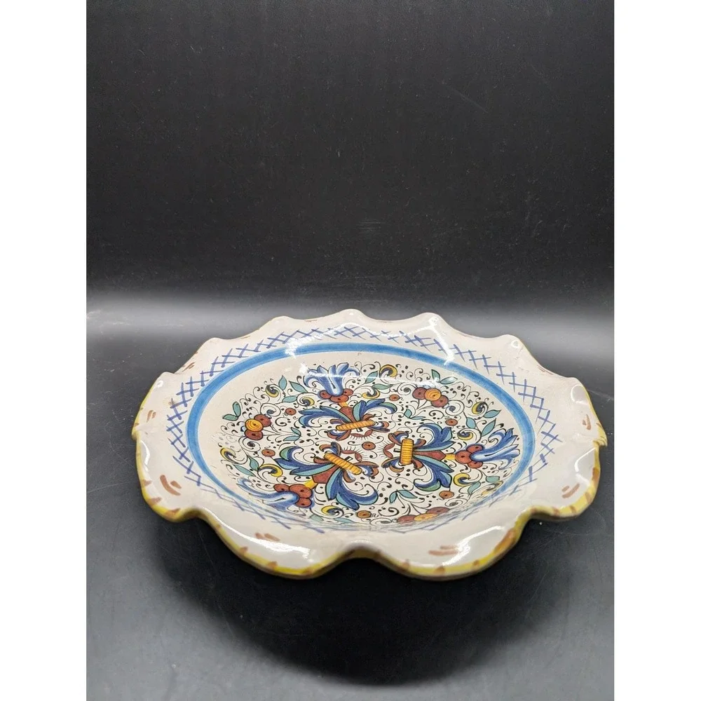 Meridiana Ceramiche Italy Hand Painted Scalloped Bowl Majolica Floral Deruta 10